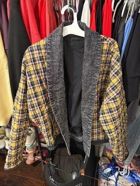 Blank NYC Quilted Plaid Bomber Jacket in Yellow and Gray